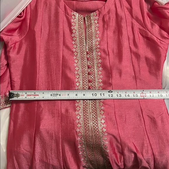 Indian Tunic Dress Pink with Gold Embroidery and matching pants Size XL NWOT - Picture 9 of 9